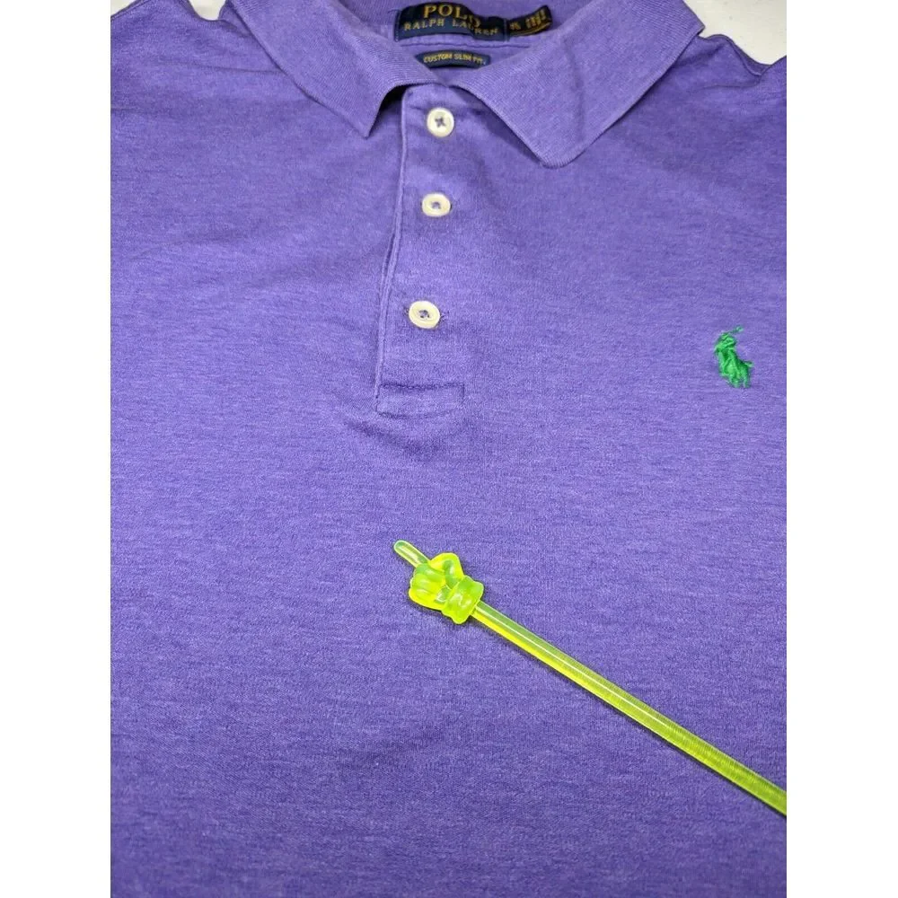 Polo Ralph Lauren Mens XL Custom Slim Fit Purple‎ Shirt Green Logo Short Sleeve